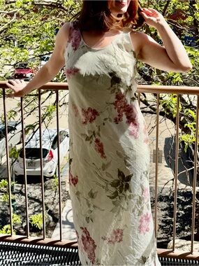 Vintage Cottagecore Green Floral Maxi Dress Elevated Garden Wedding